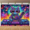 Психоделический фон с DJ-котом в 2D, Неоновый фон с котенком-музыкантом для студии