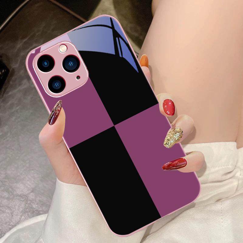 Черно-белая сетка фиолетовый для iPhone 16 Pro Max 15 Pro 14 13 12 Mini 11 XS Max XR 7 8 Plus SE 2022 чехол для телефона из закаленного стекла