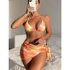 European and American Sexy Fashion Tie-dye Bikini Mesh Skirt Three-piece Women's Swimsuit