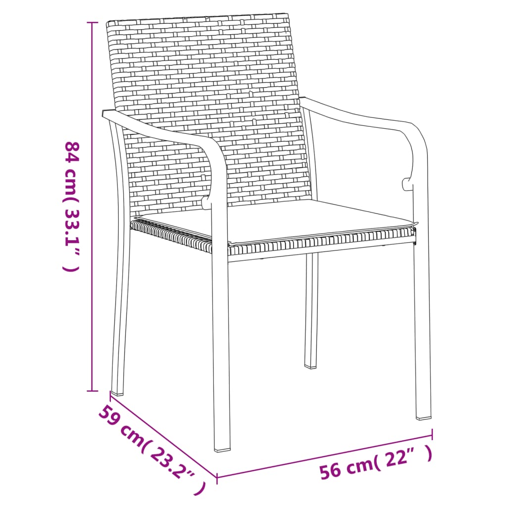 Garden Chairs with Cushions 2 pcs Black 56x59x84 cm PE Rattan