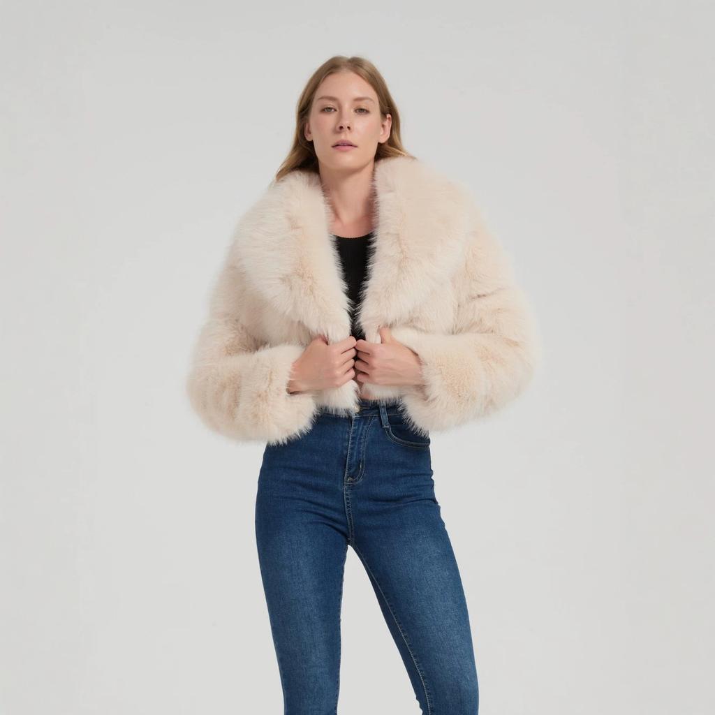 European and American women's clothing autumn and winter artificial fur short coat women's clothing top splicing Mao Mao thermal jacket