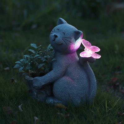 Солнечный креативный садовый светильник, имитация кошки, украшение из смолы, балкон, сад, газон, украшение, ландшафтный светильник