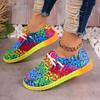 2025 Large Lace Up Colored Low Top Single Shoe Women's Ethnic Style Graffiti Lazy Canvas Flat Bottom Single Shoe