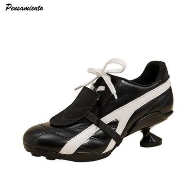 Мода в стиле Инс Лоскутная обувь смешанных цветов из мягкой кожи Женские кроссовки на высоком каблуке Осень Зима Повседневная шнуровка Новинка Спортивная обувь