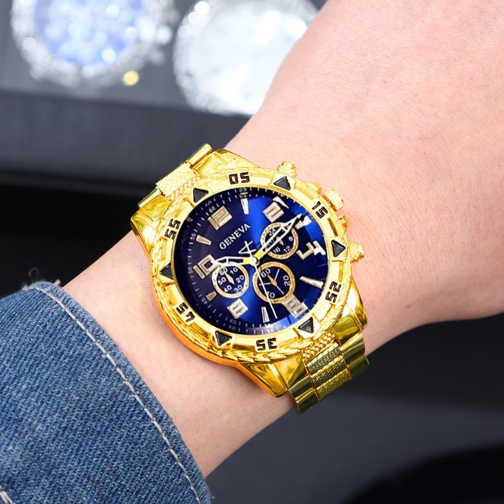 8pcs/set Men'sWatch Set with Blue Round Dial,Bracelet,Necklace,Ring-Fashionable Zinc Alloy Jewelry Set,Ideal Choice for Gifts.