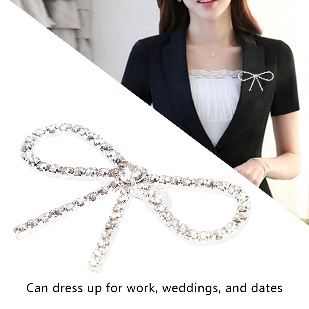 10pcs Sparkly Rhinestone Bow Brooch Pin Vintage Bowknot Claw Chain Pin Rhinestone Brooch  For Women