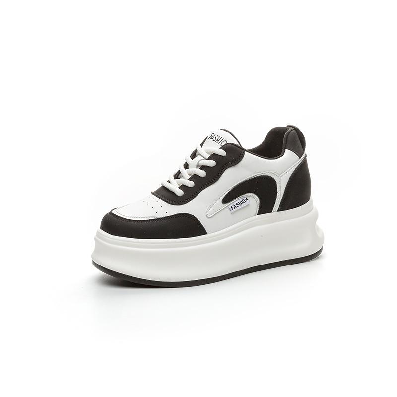 Маленькие белые туфли на внутренней платформе, женские, 2025 осень, новые, 8 см, на толстой подошве-маффин, маленькие повседневные кеды, кожаные туфли