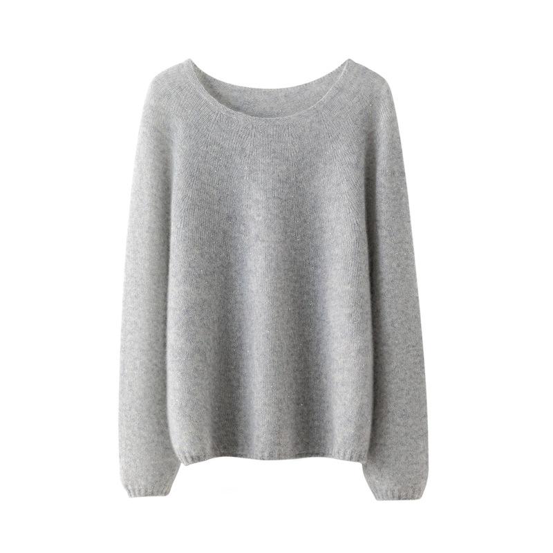 Silk Cashmere Women's Loose Fit Round Neck Sweater - Soft & Fluffy Touch
