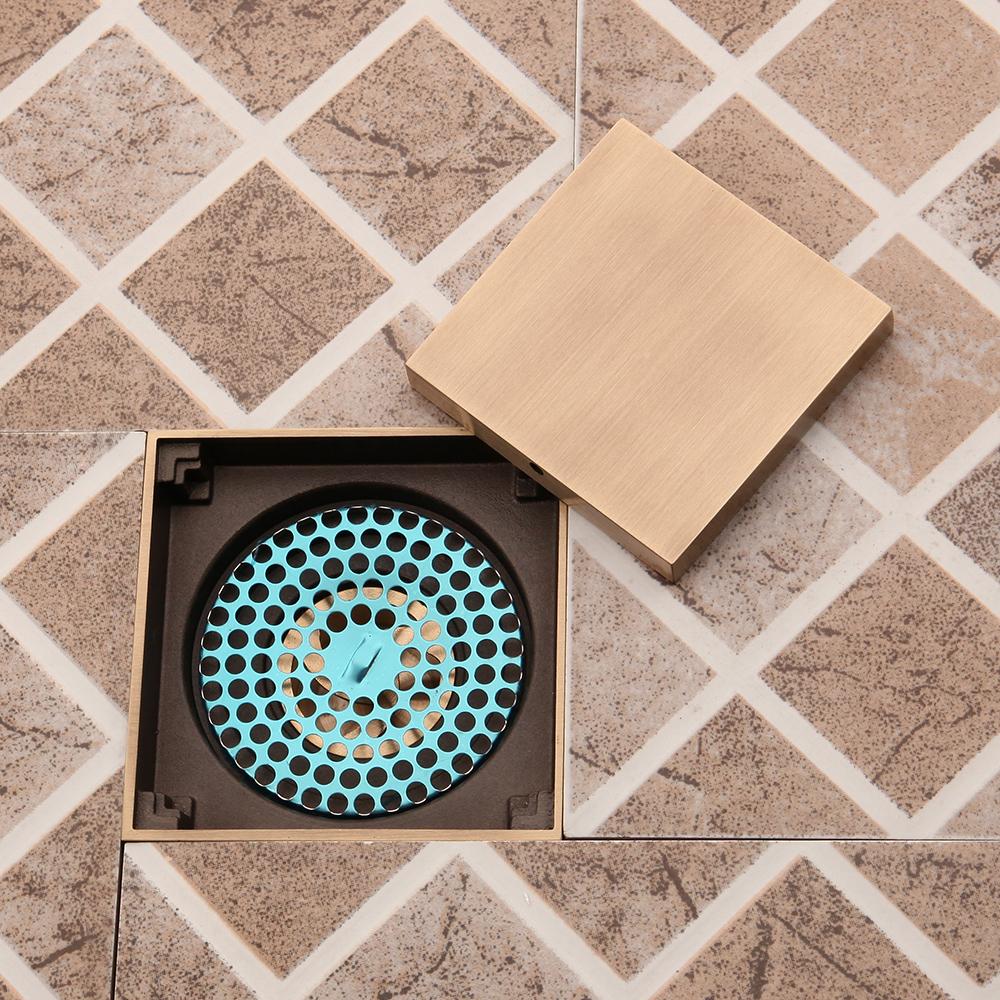 JIENI 4 Inch Square Matte Black Waste Shower Water Floor Drain Tile Insert Polished Stainless Steel Metal Modern for Home Hotel