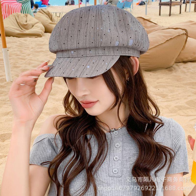 Early spring temperament octagonal hat women's fashion butterfly print cap showing face small newsboy painter hat