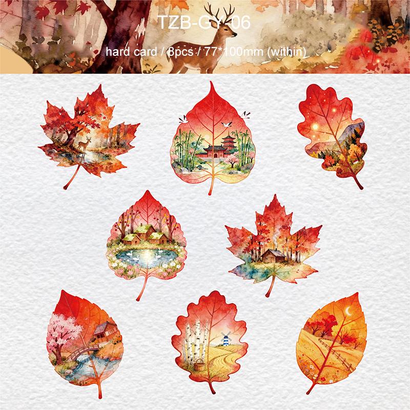 JIANWU Leaf Viewing Series Vintage Maple Leaf Scene Landscape Material Collage Scrapbook Sticker Creative DIY Journal Stationery