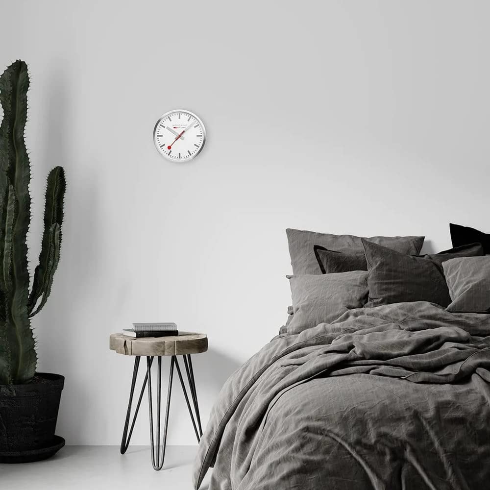 Mondaine Wall Modern Clock, Aluminum, Silver, Silver,