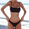 Женский купальный костюм, комплект, сексуальный бюстгальтер с подкладкой пуш-ап, стринги с низкой талией, однотонный комплект бикини, треугольный купальник, танкини