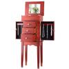 Jewelry Cabinet Armoire, Standing Wood Jewelry Storage Chest with 3 Drawers, Flip Top Mirror, 4 Top Storage Compartments, Zinc Alloy Handles, 2 Side
