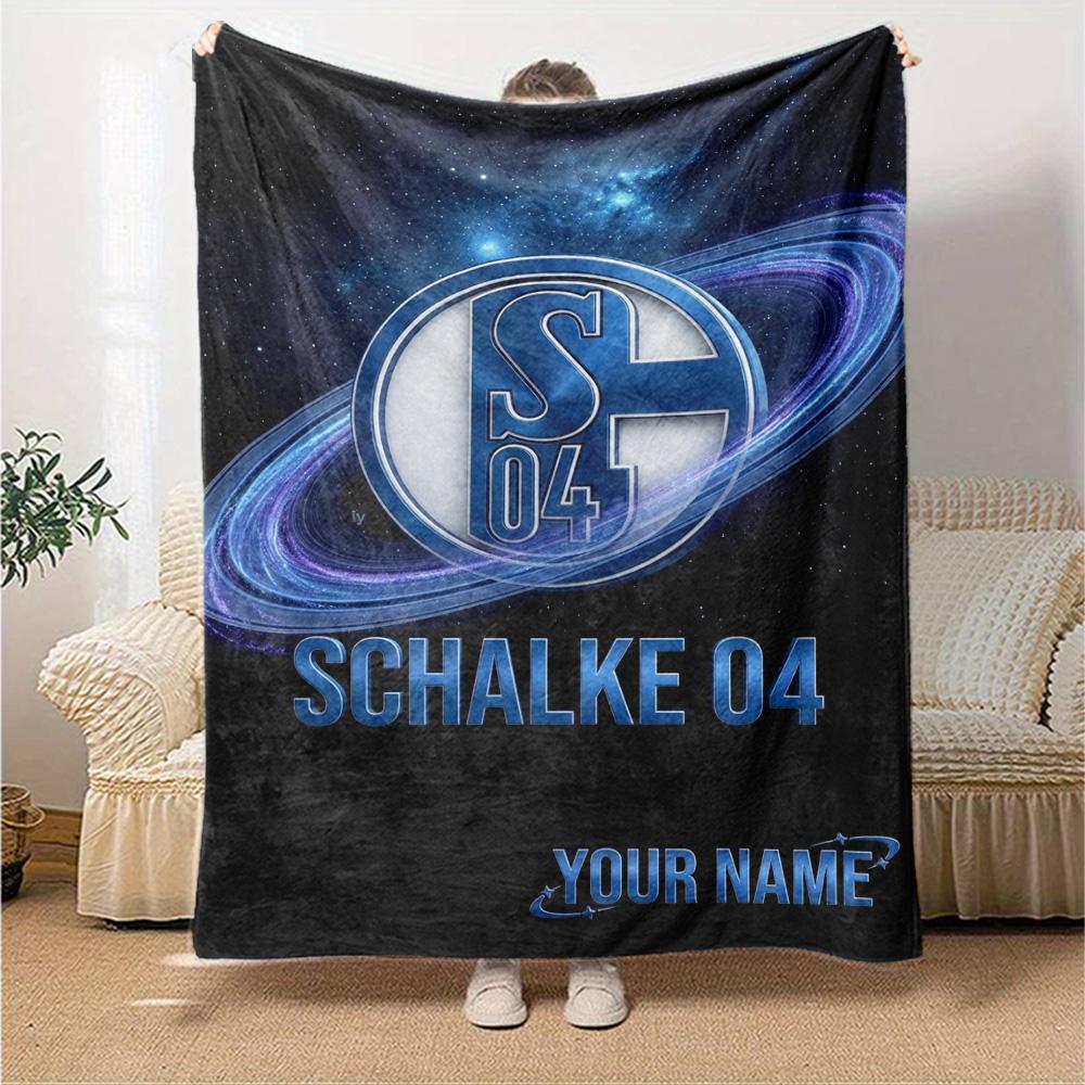 Name Custom FC Schalke 04 Logo Print Flannel Blanket High Quality Warm Comfortable Cover for All Seasons Perfect for Gifts Home Decor