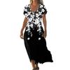 Women's Summer V-Neck Short Sleeve Cotton Linen Gradient Printed Loose Beach Dresses