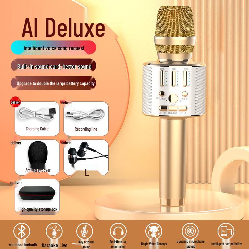 Wireless Bluetooth Mobile Microphone & Speaker for Home Karaoke with Built-in Sound Card