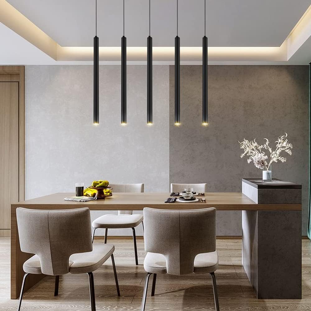 3W LED Cylinder Pendant Light Black Aluminum 20-80 cm Height Adjustable 100 cm Cable Modern Hanging Fixture for Kitchen Island Dining Room Home