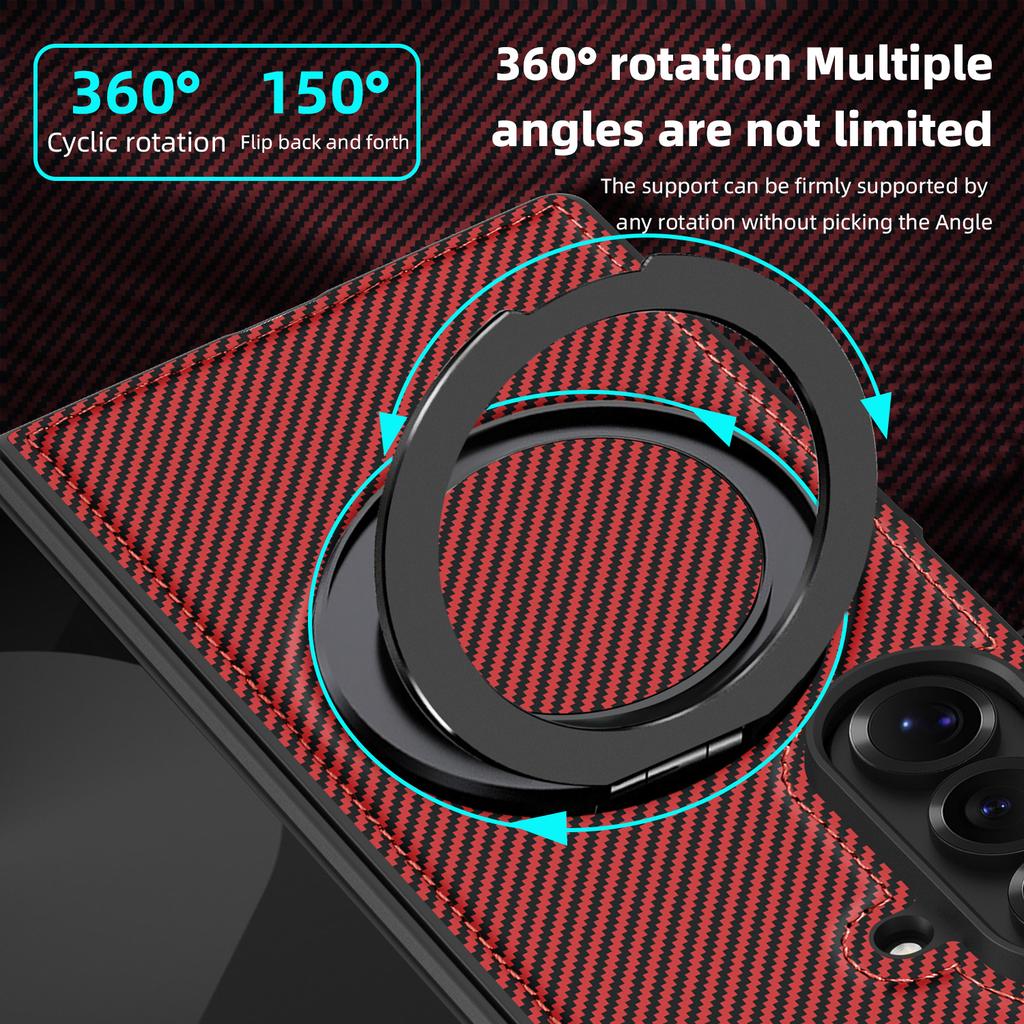 For Samsung Galaxy Z Fold7 5G Magnetic Case Carbon Fiber Texture PU + TPU Kickstand Phone Cover