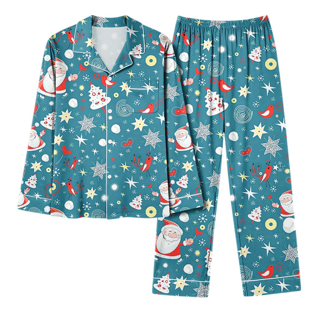 Женский повседневный модный комплект для дома с длинным рукавом и брюками с рождественским принтом