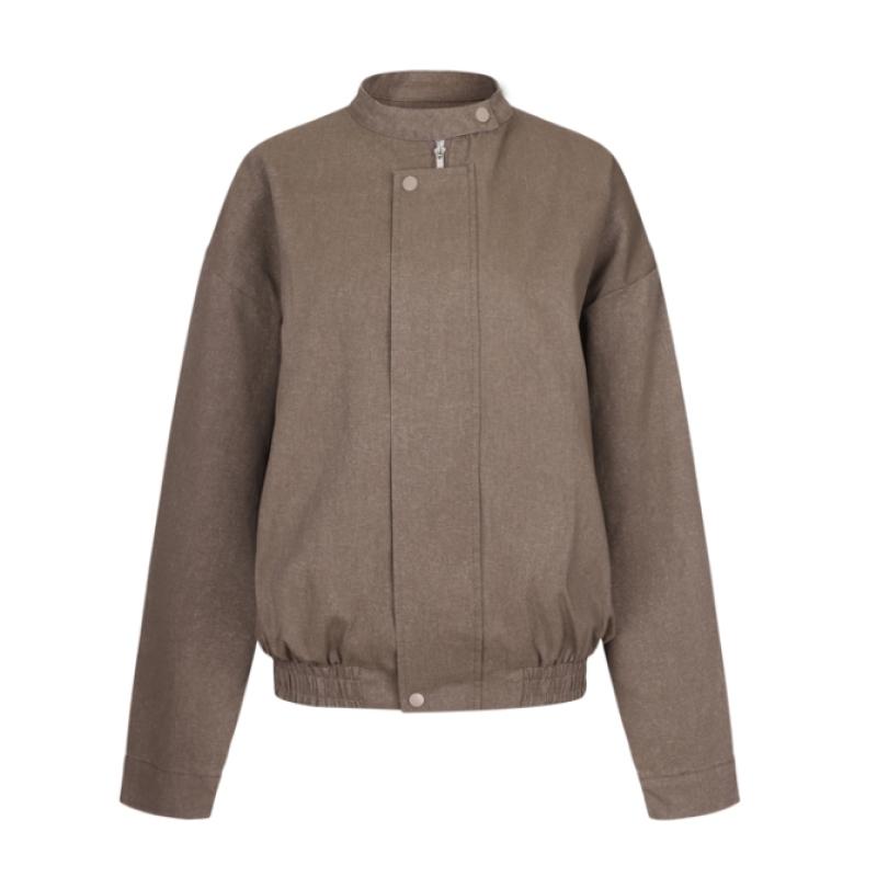 Shop   Women S Mock Neck Simple Daily Zip Bomber looSe Fit Brown Naru Wjp260054
