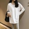 Ранневесенняя свободная базовая футболка с длинным рукавом из чистого хлопка белого цвета для женщин с разрезом, универсальная футболка средней длины большого размера, женский топ