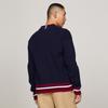 Tommy Hilfiger Хлопок Плотный Вязаный Кардиган с Вышитым Логотипом Свободный Бейсбольный Воротник Мужская Верхняя Одежда Темно-Синий MW0MW33090
