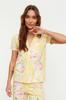 Women's Fashion Yellow 100% Cotton Floral Patterned Shirt-Pants Knitted Pajama Set