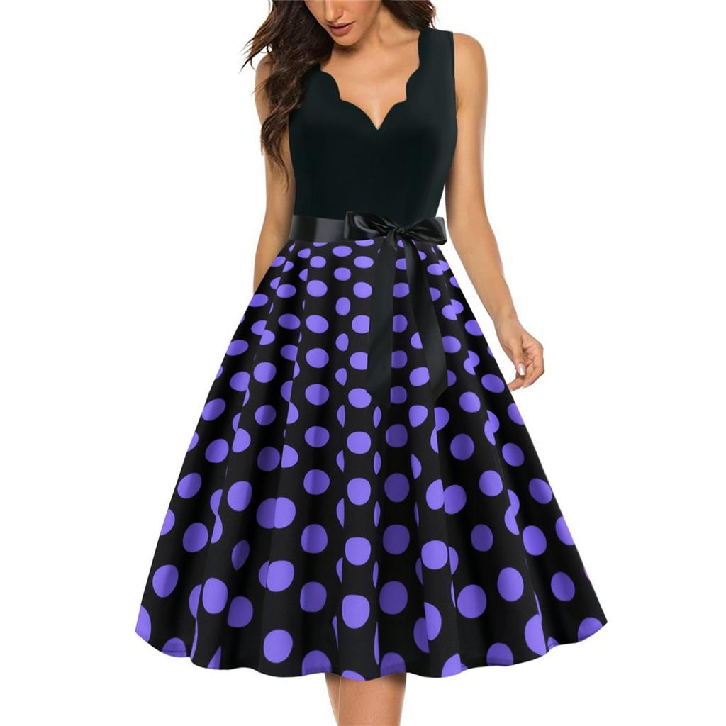 Women's Fashion Retro V-neck Polka Dot Print Swing Dress