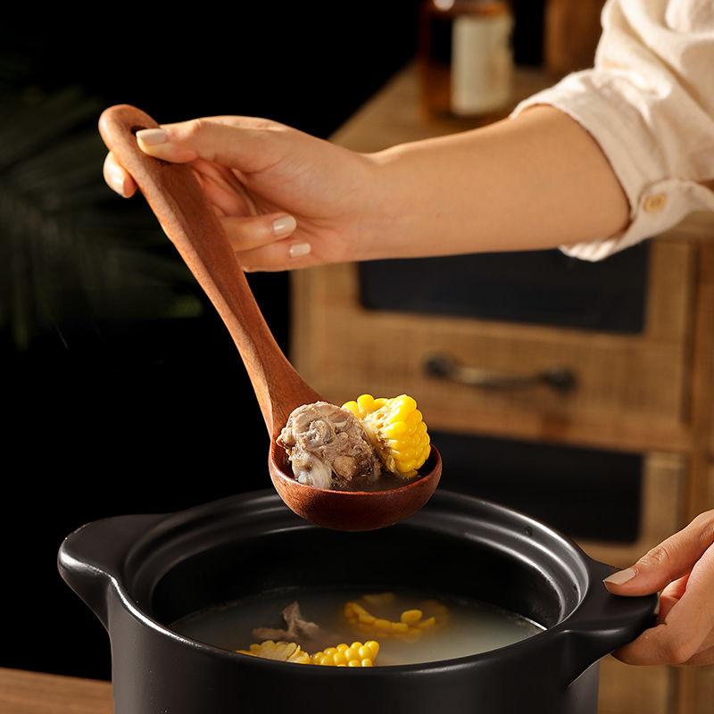 Solid Wood Spatula Ebony Household Heat-resistant Frying Spatula Wooden Soup Ladle Spatula Spoon Set Without Paint and Wax