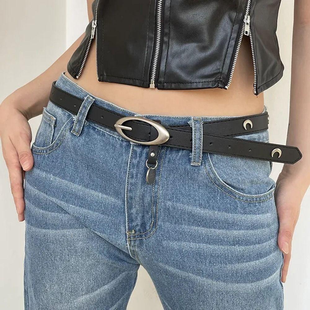 Jeans Belt Y2K Moon Pin PU leather Belt Korean Waist Strap Female Waistband Casual Belt Accessories