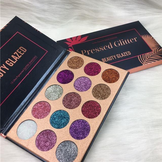 BEAUTY GLAZED - Палетка теней для век из 15 прессованных глиттерных оттенков