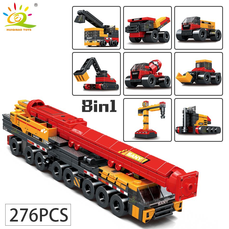 8in1 Engineering Crane Truck Building Blocks Bulldozer Excavator Car City Construction MOC Bricks Set For Children Kids