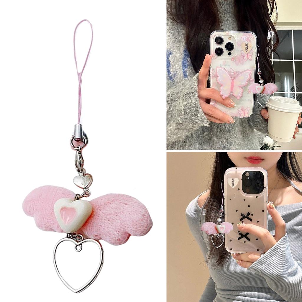Winged Heart Phone Charm Acrylic Phone Chain Stylish Accessory Angel Wing Phone Pendant Perfect Gift for Women and Girls