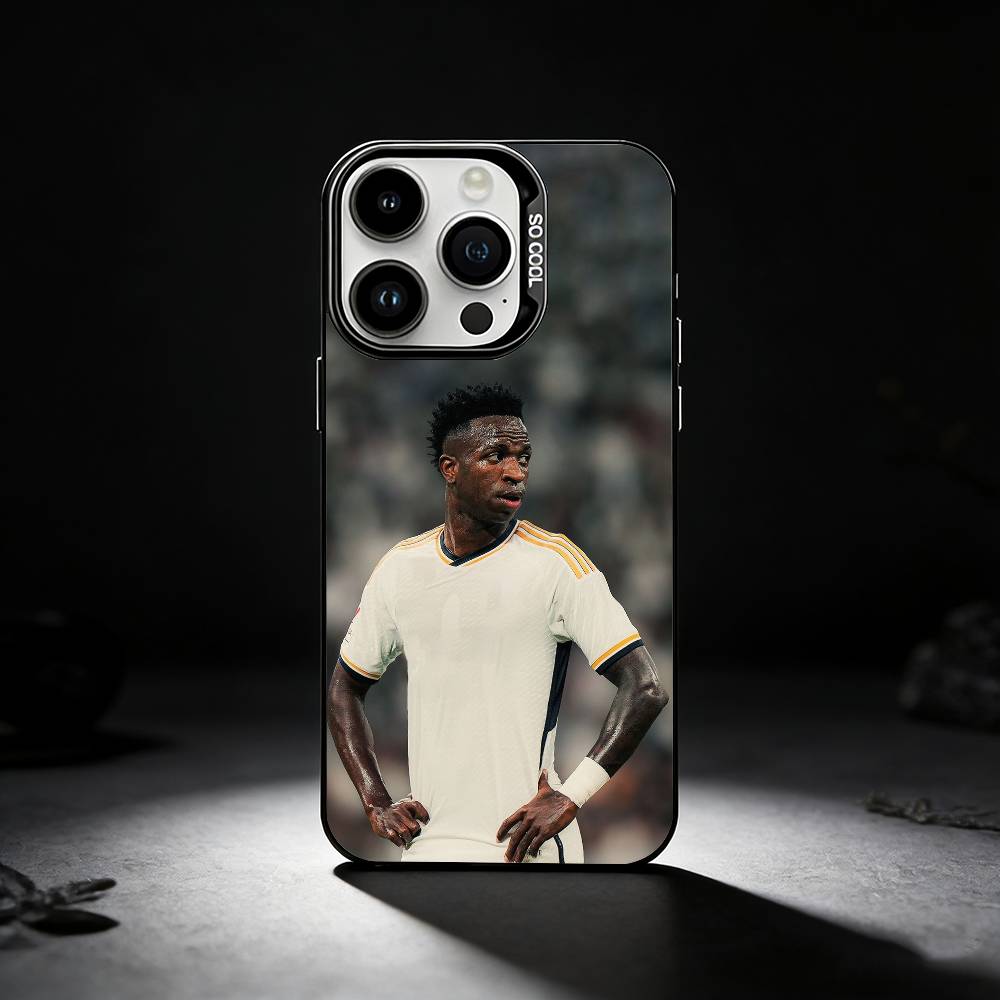 Football Player V-VINI J-JR Phone Case For iPhone 17,16,15,14,13,12,11 Plus,Pro Max,XS,Colored silver phone case