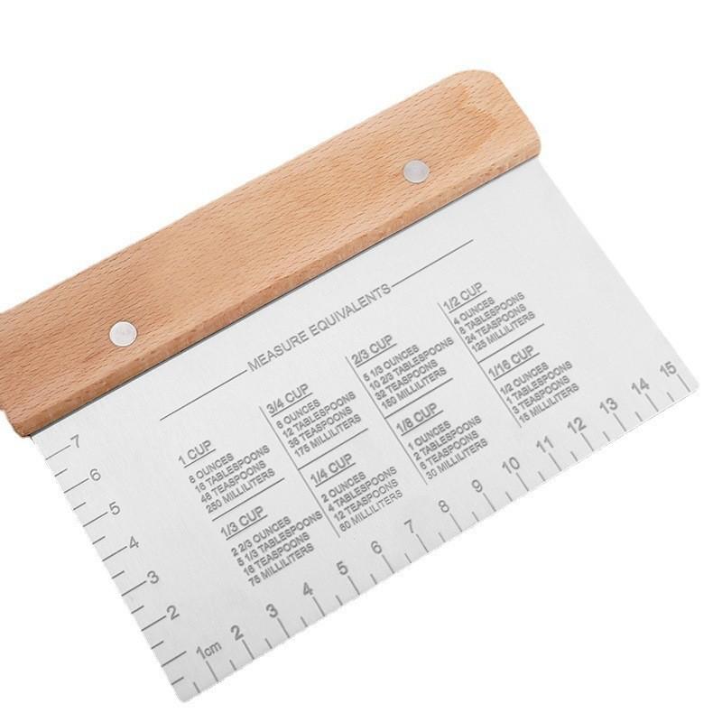 BEPAN 1PC Stainless Steel Wooden Handle Baking Flour Cutting with Graduated Kitchen Tools Noodle Cutter Cream Scraper