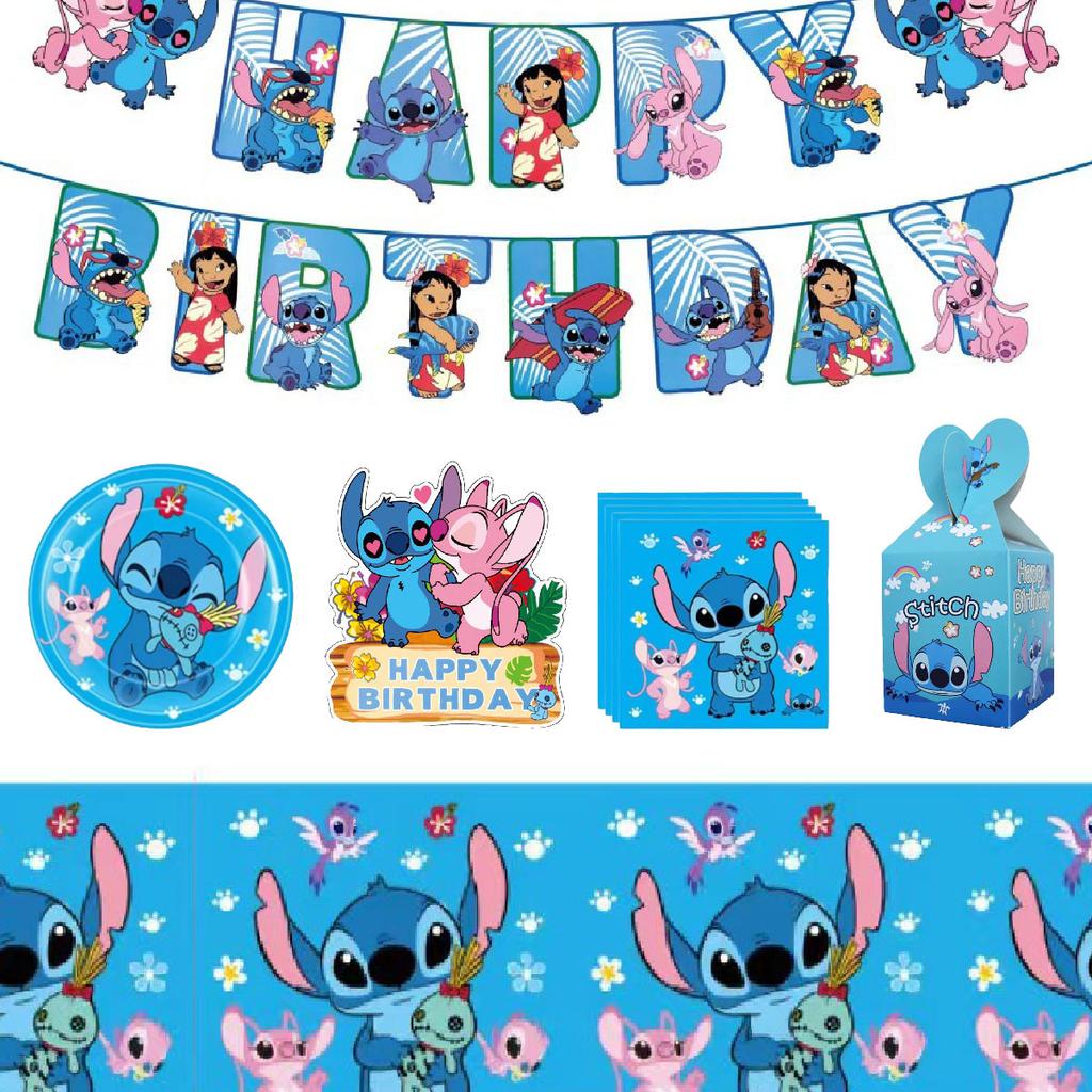 Пятнистый Синий Стич Украшения для Вечеринки Синяя Звезда Детская Бумажная Тарелка Бумажный Стакан Флаг Коробка для Конфет