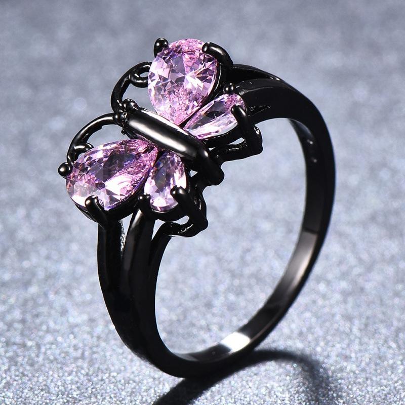 eBay black gold blue zircon butterfly ring, small animals