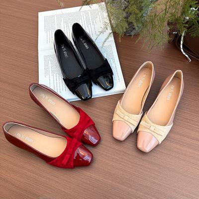 Мода Новая Мода Сшивание Шерстяные Женские Базовые Черные Мягкая Кожа Балетки Плоская Обувь Круглый Носок Неглубокий Бант Балетки Одинарная Обувь