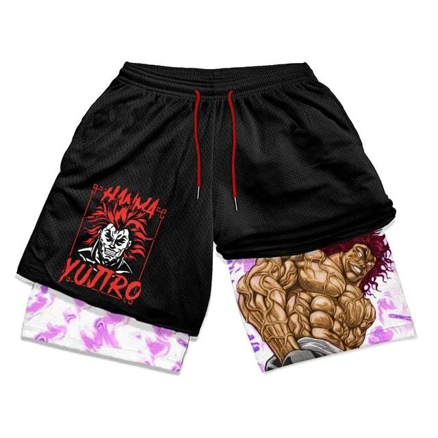 Baki Grappler Shorts Pants Double-Layer Boxing Muay Thai Kickboxing Training Japan Cartoon Animation 3D Print Gym Sport Workout Fitness Cosplay Unisex