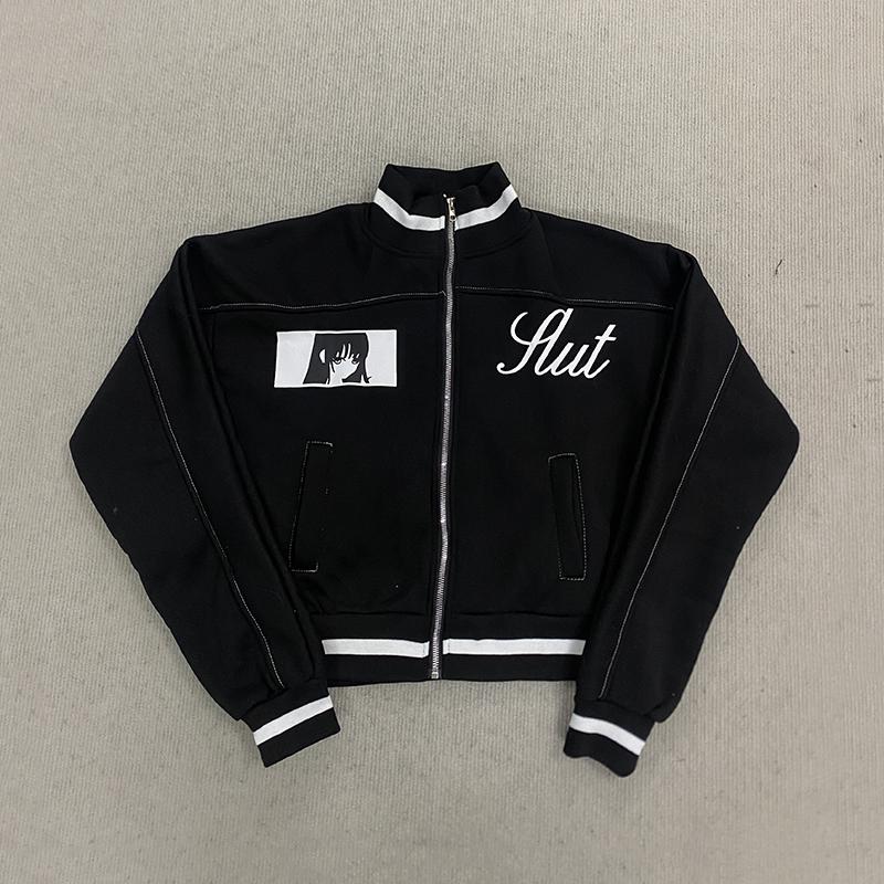Korean Cartoon Long Sleeved Baseball Jacket for Girls Kawaii Street Jacket Personalized Zipper Cardigan Anime Autumn