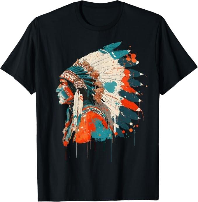 Vintage Indian Chief Native American Pride Feather Headdress T-Shirt