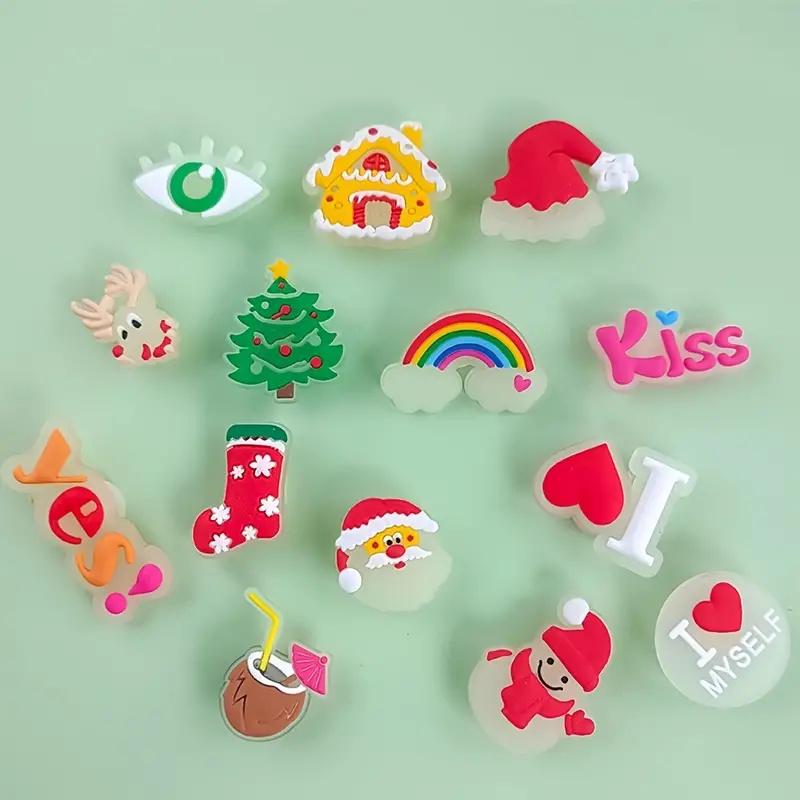7pcs Festive Luminous Christmas Shoe Charms for Clogs & Sandals Durable PVC Cartoon Santa Decorations DIY Access Holiday Gift