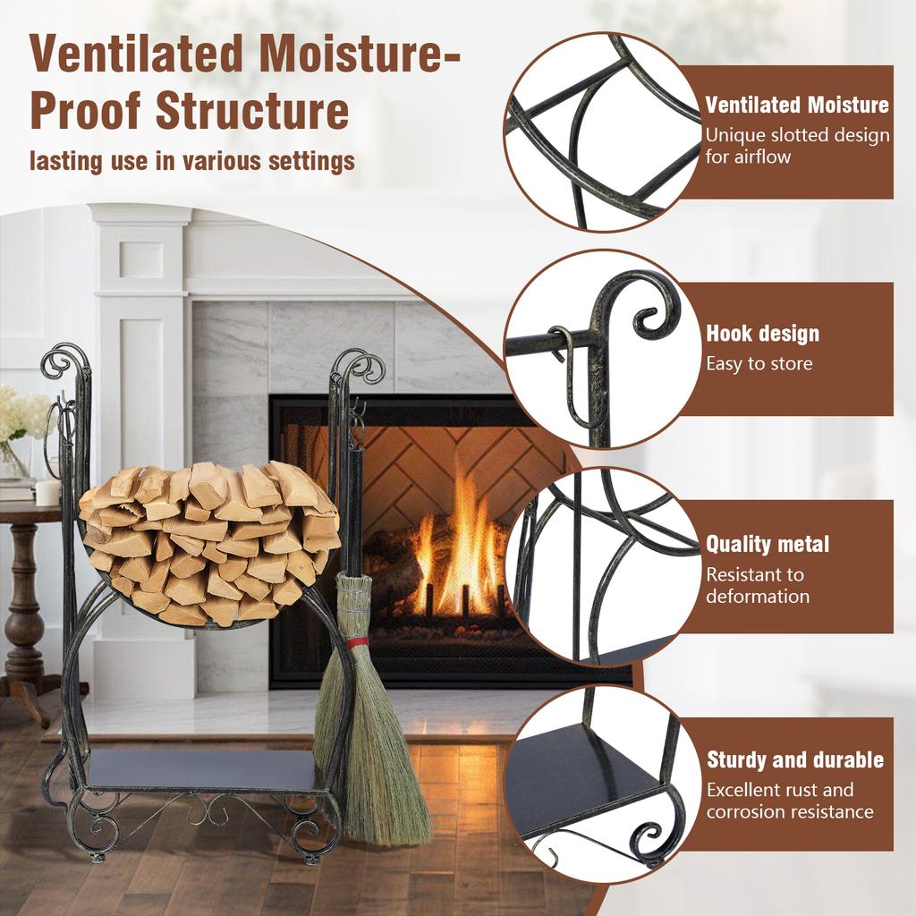 Мобильные наборы органайзеров для дров с 4 каминными инструментами, черный медный держатель для поленьев, регулируемая подставка-штабелер, не требует установки