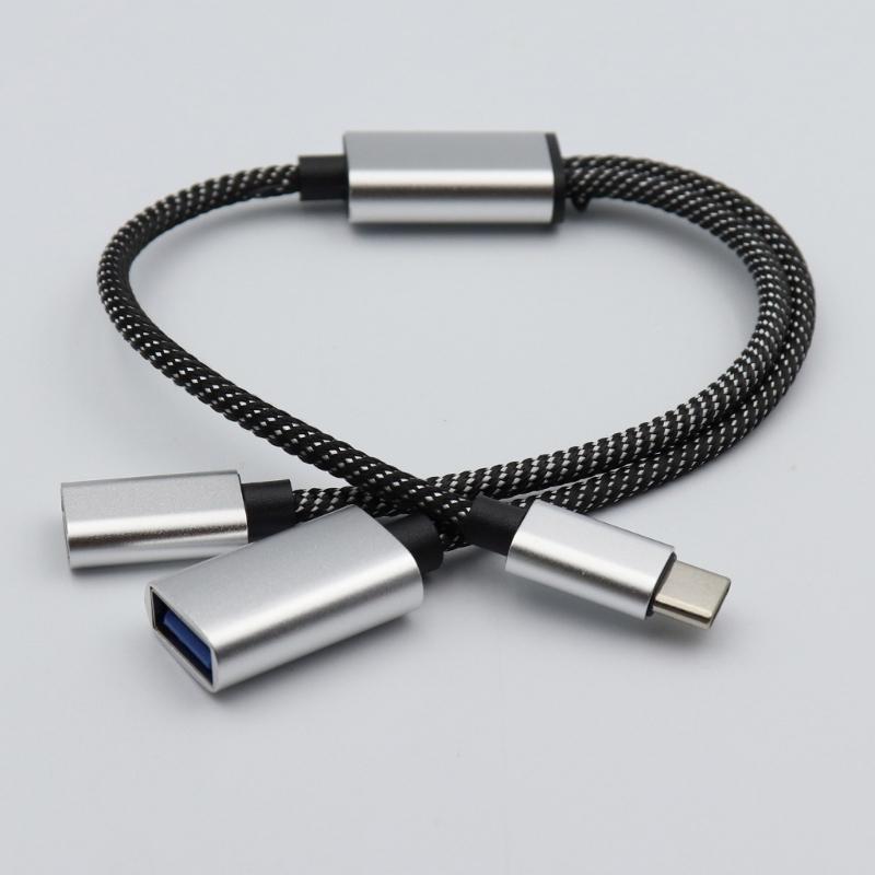 Многопортовое соединение USB C папа к 2 мамам Y-разветвитель, 480 Мбит/с синхронизация данных и зарядный кабель для ноутбуков,