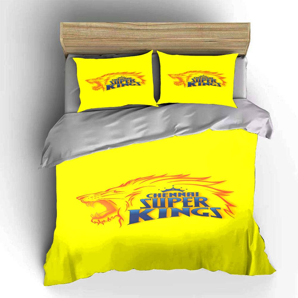 Chennai Super Kings Lion Logo Design Print Bedding Set Duvet Cover Pillowcases (1* Duvet Cover 2* Pillowcases Do Not Include Comforter)