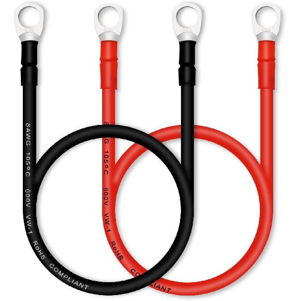 4 AWG Battery Cables with 3/8 inch Copper Terminals(2PCS 1FT)