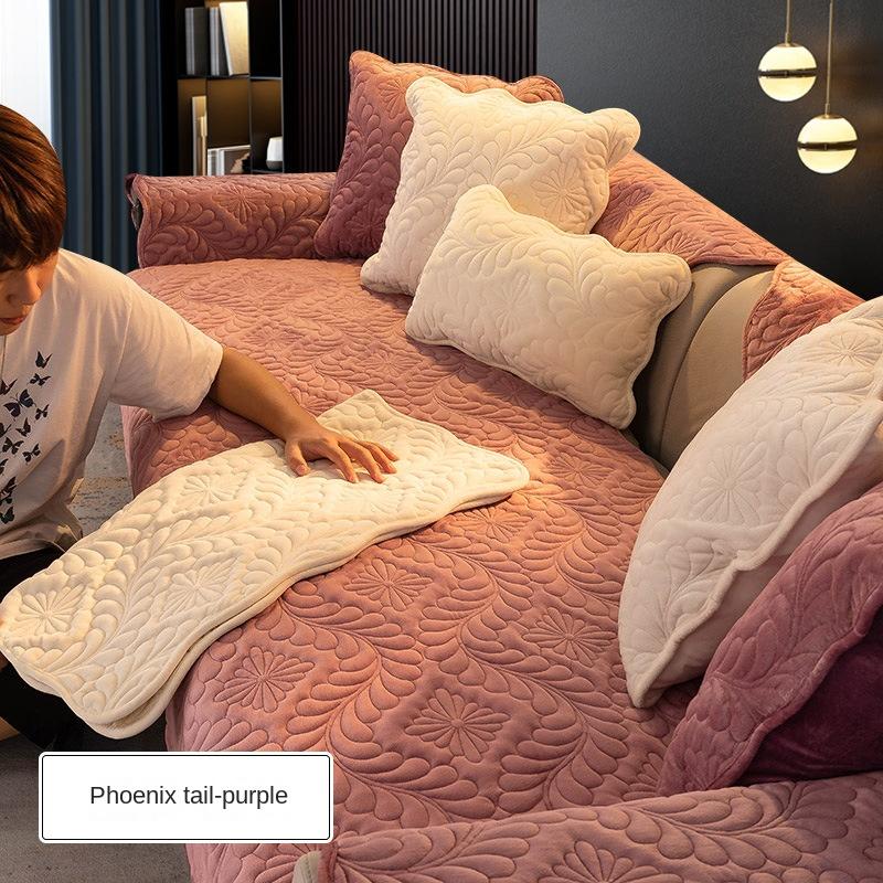 Подушка для дивана, универсальная кожа для всех сезонов, нескользящая, простая утолщенная подушка для сиденья в скандинавском стиле, зимний плюшевый чехол, полотенце на спинке