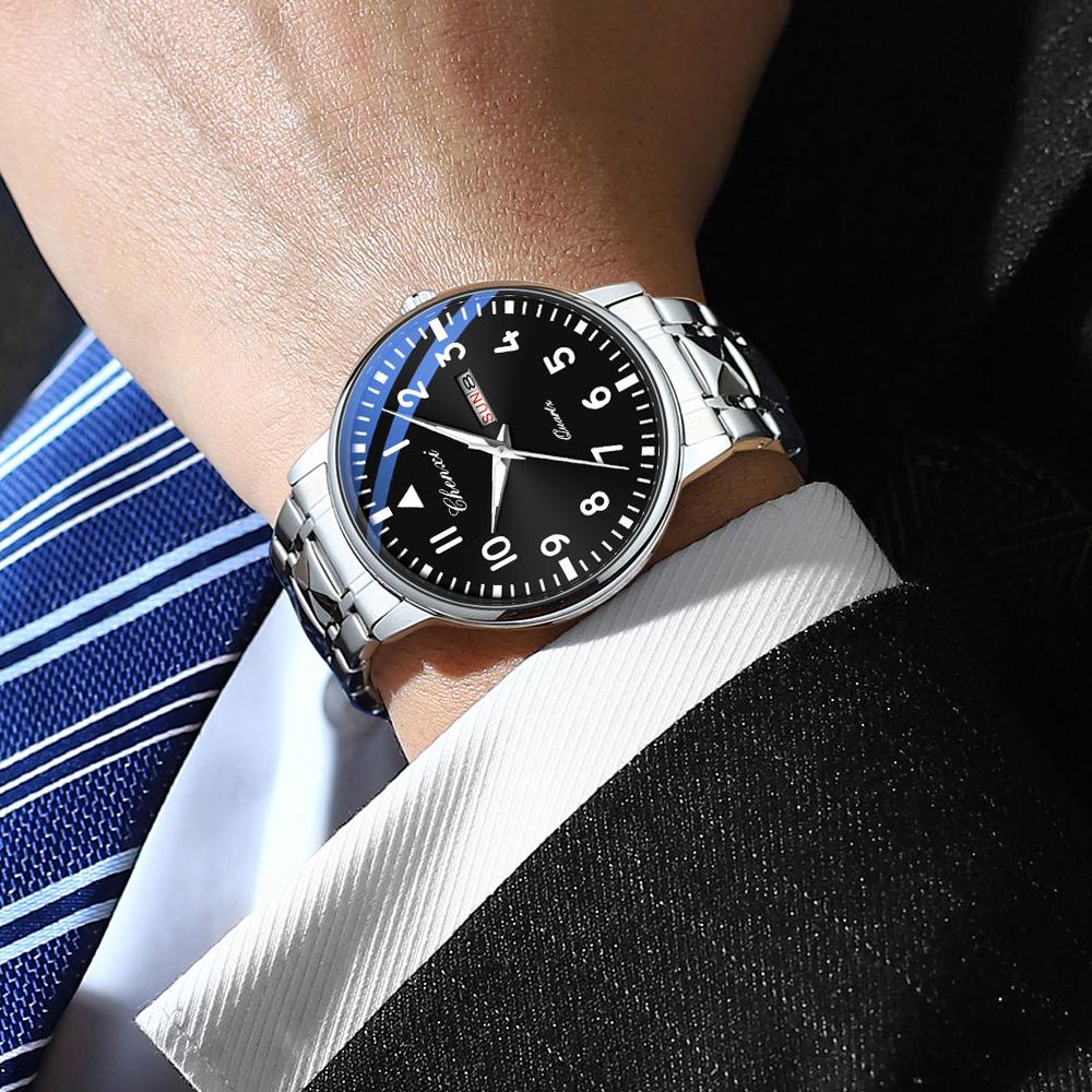 Новые кварцевые часы для мужчин из нержавеющей стали, водонепроницаемые, светящиеся, с календарем, деловые мужские часы Regalos Para Hombres