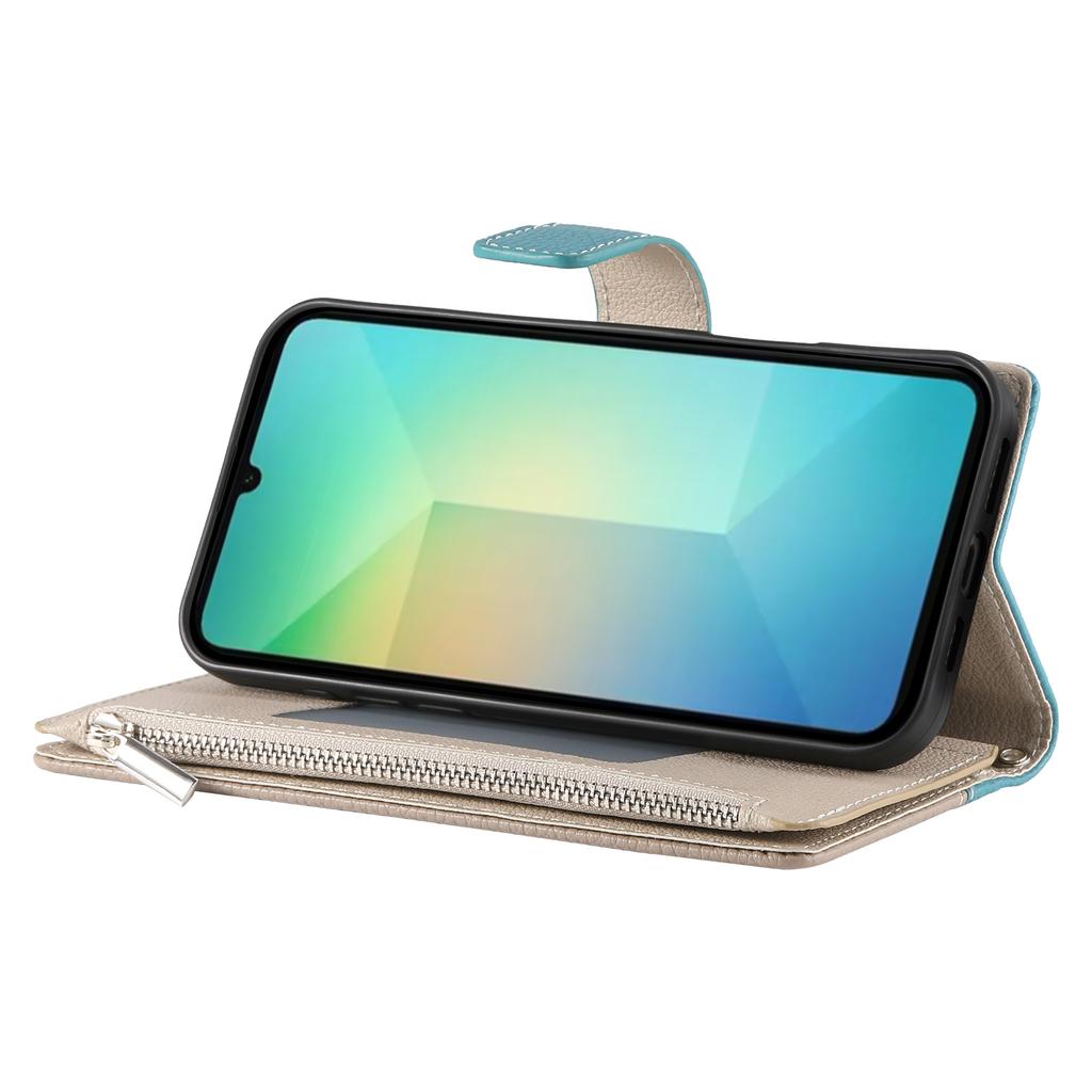 For Samsung Galaxy A06 4G Case Zipper Wallet Color Splicing Leather Flip Phone Cover with Straps